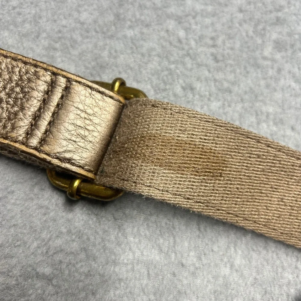Fossil Crossbody Bag Metallic Bronze Gold Leather Womens Medium Multi-Pocket